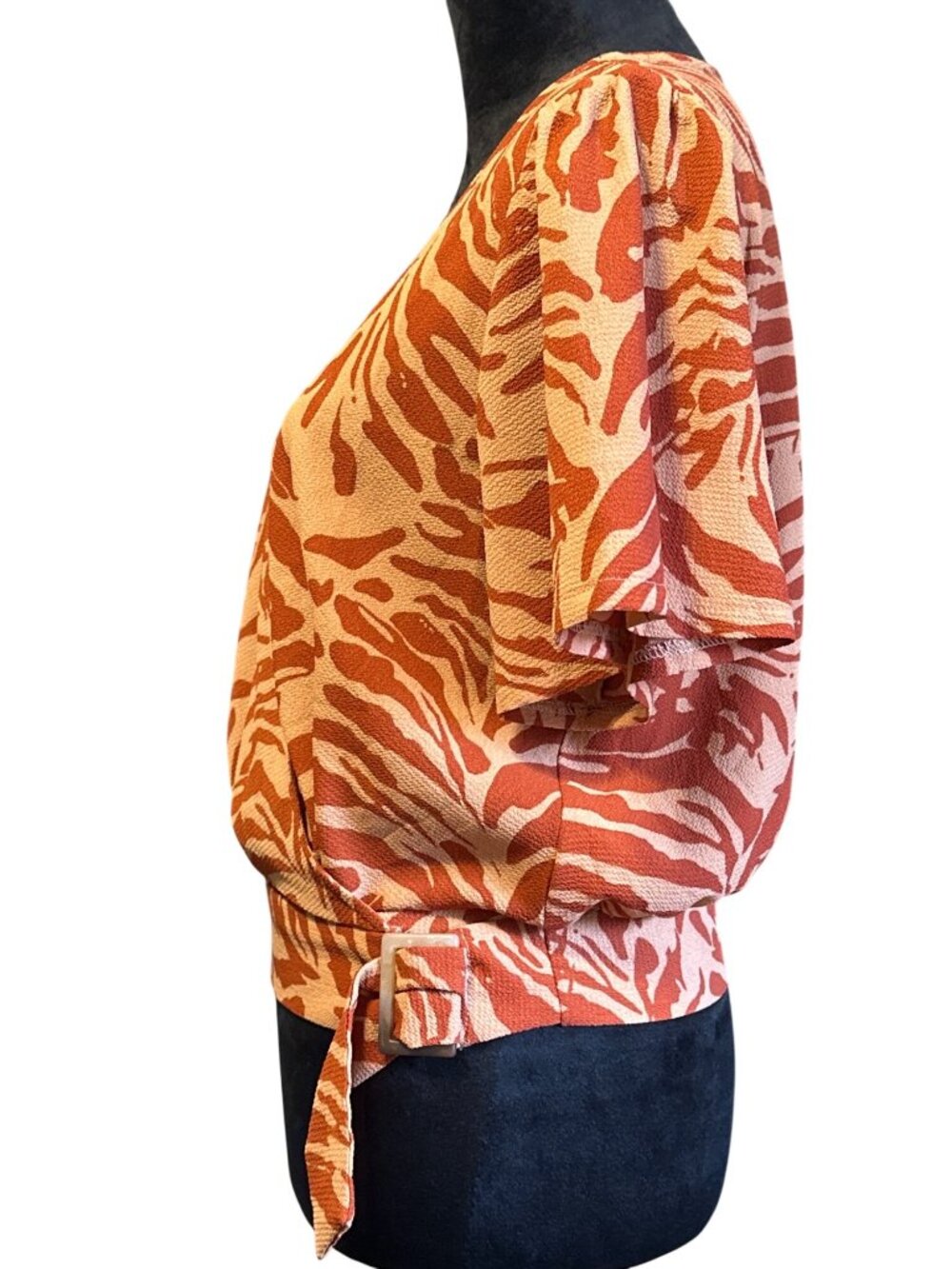 June & Hudson Womens Zebra Print Wrap Top With Belt Short Sleeve V-Neck Size 1 - Picture 3 of 4